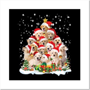 Golden Retriever Christmas Tree Santa Hat Pajama Dog Lover Posters and Art